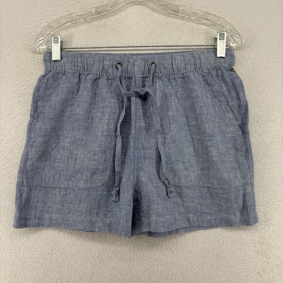 C&C CALIFORNIA Shorts S 100% Linen Chambray Elastic Waist Coastal Boho Blue NEW - Picture 2 of 16